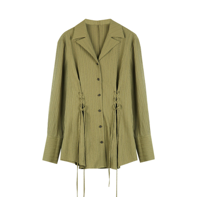 BLUEerror褶皱收腰长袖衬衫