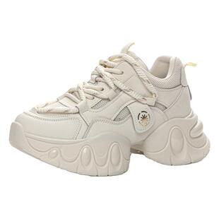 显脚小老爹鞋女2025春季新款真皮百搭秀气厚底增高轻便运动休闲鞋