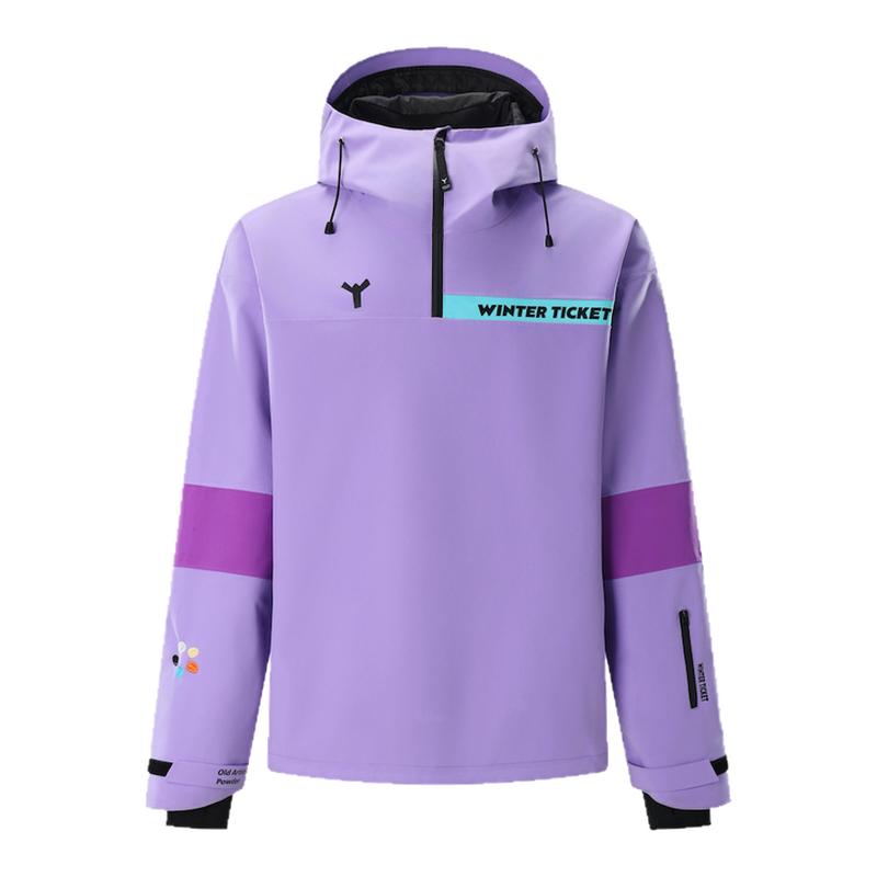 WinterTicket双单板自由式OVERSIZE紫色宽大嘻哈3L套头雪服夹克