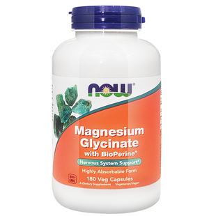 美国now foods诺奥甘氨酸镁片180粒甘氨酸镁黑胡椒碱胶囊镁补充剂