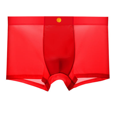 大红色祼感冰丝印花男平角