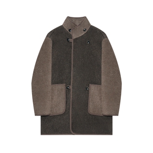 JDV男装复古撞色毛呢大衣秋冬季大立领绵羊毛男士大衣外套WCO5309