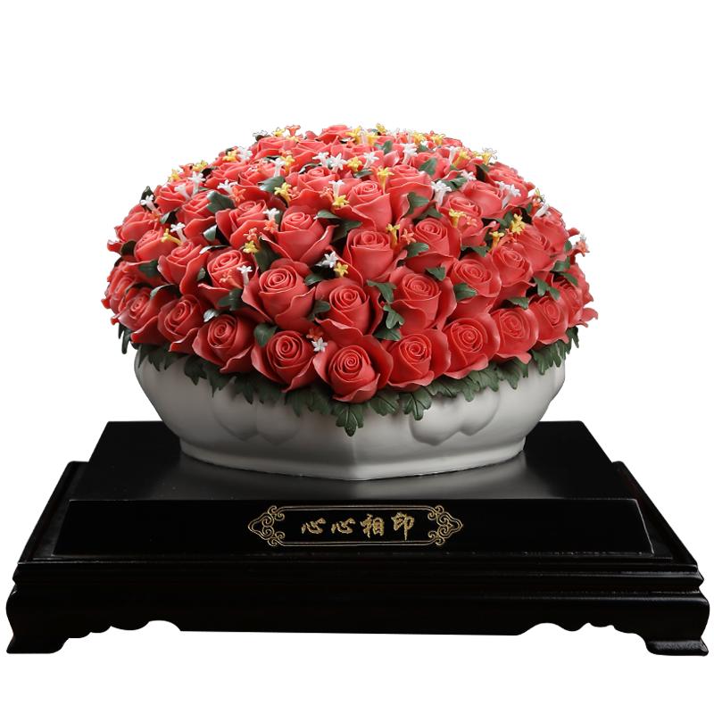 陶瓷情人节送礼玫瑰摆件