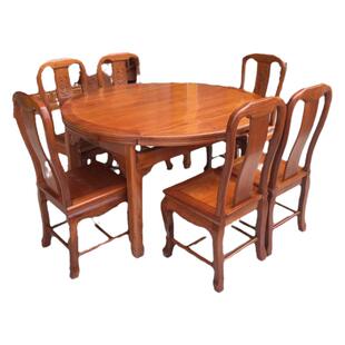 红木菠萝格木跳桌实木收缩变形餐台椅伸缩吃饭桌方变圆1.38米桌椅