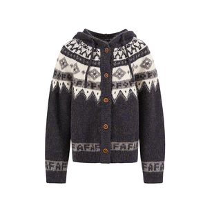 范洛Fano 柏林书店几何费尔岛提花宽松慵懒连帽软糯毛衣女上衣冬