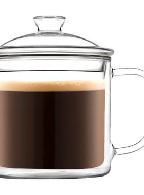 vatiri乐怡纯真双层杯复古茶缸喝茶杯子带盖玻璃杯口杯咖啡杯耐热
