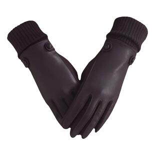 手套女冬季防寒春秋保暖加绒不倒绒皮U开车骑行黑色触屏时尚可爱