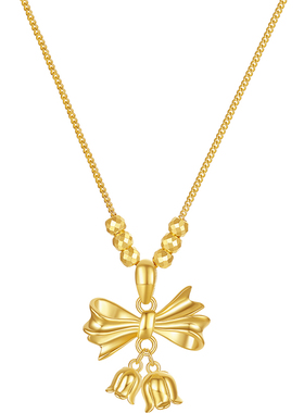 周六福蝴蝶结项链女黄金色链坠S925银节日礼物送女友