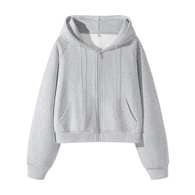 班尼路S&K系列灰色连帽卫衣女秋季新款休闲宽松短款拉链开衫外套Q