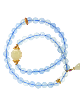 天然海蓝宝双圈手链青玉国风女款