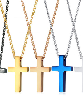 十字架吊坠钛钢蓝色饰品生日礼物