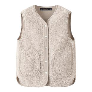 拉夏贝尔/La Chapelle羊羔毛马甲外套女2026年新款灯芯绒外搭背心