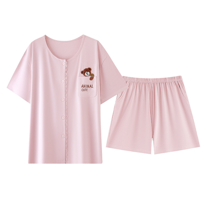 猫人睡衣女妈妈婆婆中老年人开衫纯棉薄款短袖短裤可外穿家居服夏