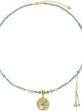 中古风新中式淡水珍珠吊坠长款项链女小众串珠旗袍配饰秋冬毛衣链