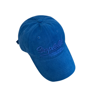 复古蓝色字母刺绣棒球帽女宽帽檐大头围帽子大脸遮阳显脸小鸭舌帽