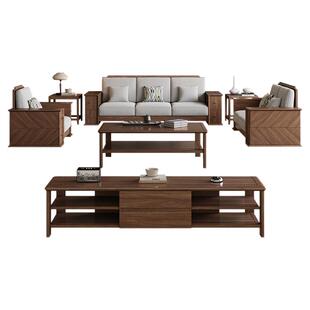 新中式黑胡桃木实木沙发冬夏两用沙发柜组合客厅家具储物中式沙发