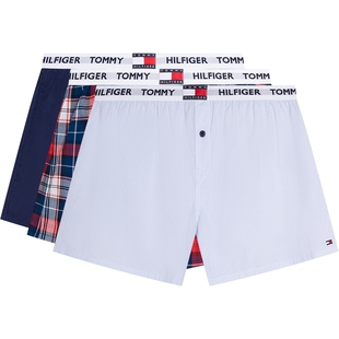 【礼物】Tommy26春夏新款男装三条装纯棉提花腰边四角裤平角内裤