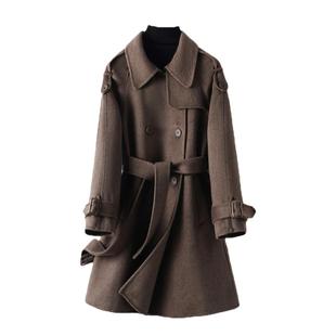 双面羊毛大衣女中长款双排扣韩版时尚妮子春秋新款高级感毛呢外套