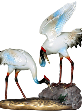 福寿齐天彩铜仙鹤摆件送长辈礼物