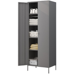 奶油风新款铁皮衣柜家用卧室收纳柜儿童宝宝衣橱出租房储物柜防晒