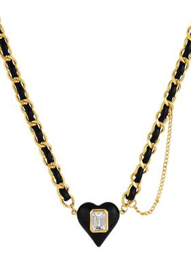 一撇一捺YPYN复古邂逅项链女黑金撞色拼接甜酷风爱心吊坠原创设计