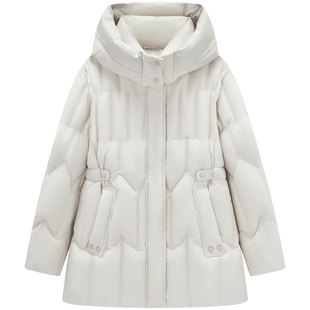 爱居兔石墨烯中长款连帽羽绒服女2025年冬季新款通勤简约收腰外套