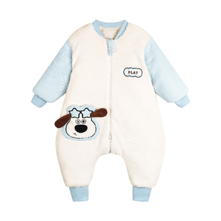 睡袋婴儿冬加厚儿童中大童秋冬季加绒男宝宝连体睡衣保暖防踢被子