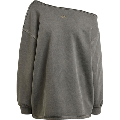 阿迪达斯女士时尚斜肩露肩卫衣