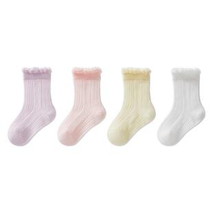 贝肽斯儿童袜子夏季女童花边公主袜网眼薄款新生婴儿宝宝中筒袜