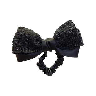 小香风春季儿童发饰 宝宝黑色蝴蝶结皮筋 女童高级感肠圈头绳发圈