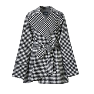 艾诺丝雅诗冬季新品绵羊毛千鸟格呢大衣毛呢外套女21022319