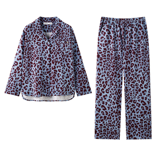 贝妍高级感睡衣女春秋季时尚开衫长袖套装柔软莫代尔棉大码家居服