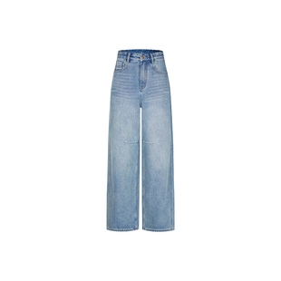 none 经典复古水洗磨白牛仔裤女2025冬季新款高腰显瘦直筒阔腿裤