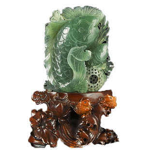 岫色岫玉器摆件天然玉石鱼摆件客厅玄关玉鱼篓岫岩玉雕件家居礼物