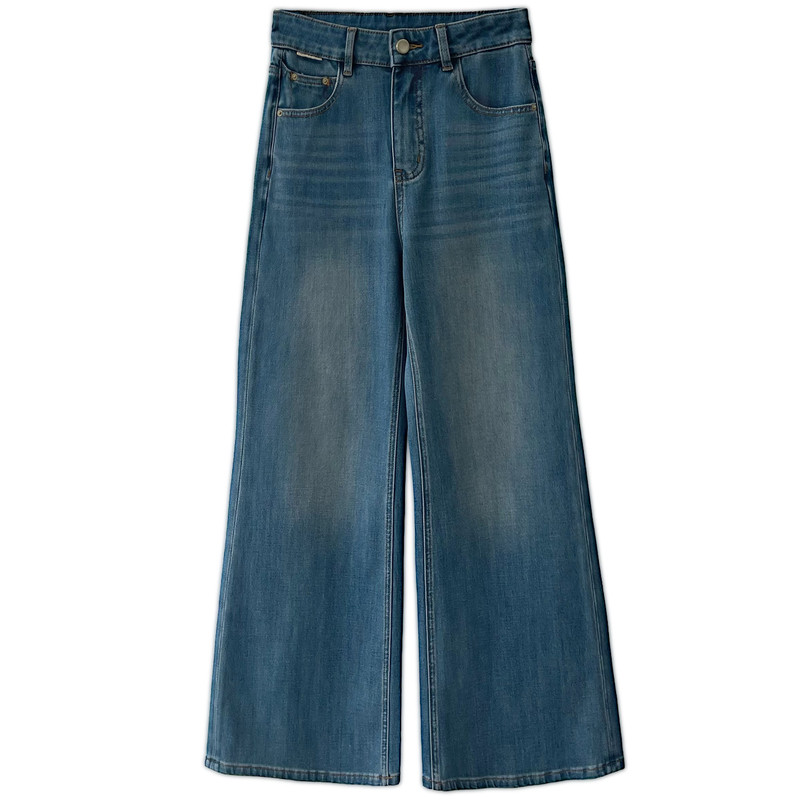 四面弹高腰显瘦不贴腿直筒微喇牛仔裤女春夏裤子宽松阔腿喇叭裤