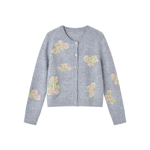 indicia标记2026春季新款温柔舒适粉绿提花设计感开衫 L2A6KS037