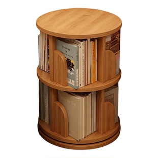 实木旋转书架360度落地置物架一体靠墙可移动卧室床头柜转角书柜