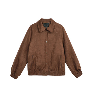 pusumede【现货6.5折】复古翻领休闲夹克女宽松保暖内里夹棉外套