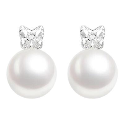 byb呢喃仿珍珠蝴蝶锆石耳环