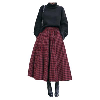 秋冬款格子韩版宽松过膝半身裙