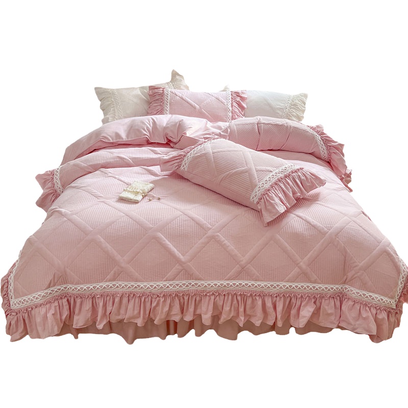 床上夏凉被四件套2024新款纯棉床裙高级感四季通用粉色被套公主风