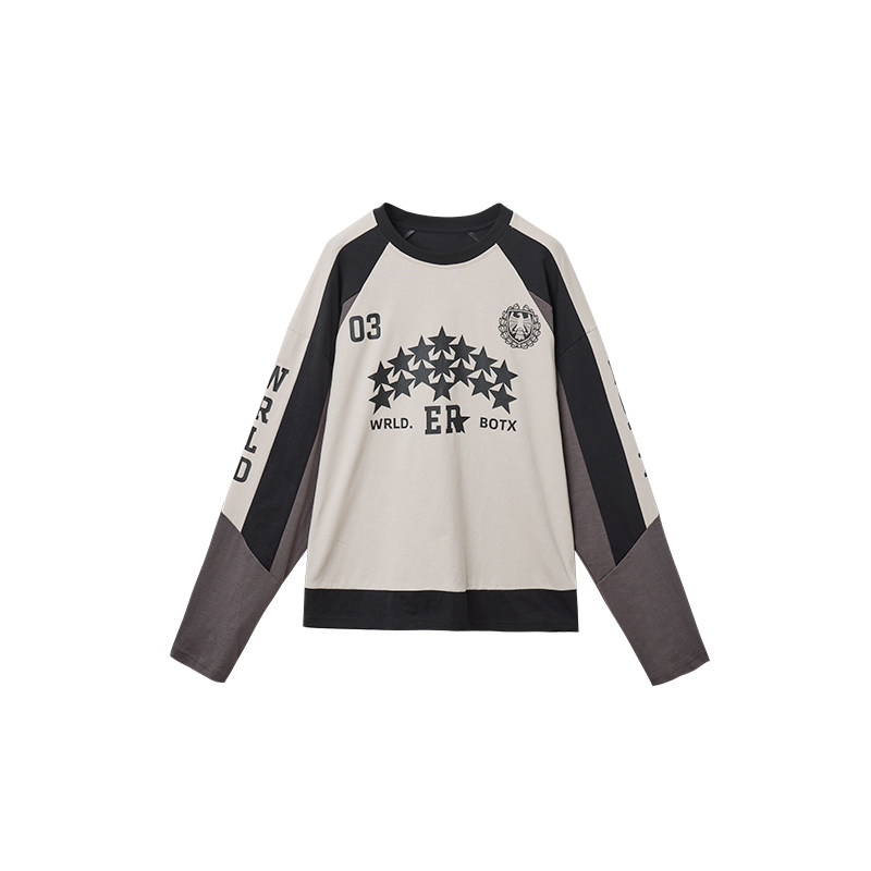 ERRORCODErobot繁星运动感黑白灰竹节棉拼接球衣长袖T恤春夏中性