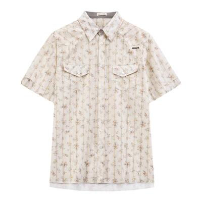 复古碎花衬衫竖纹拼接设计感