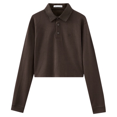 水云间咖色polo领短款卫衣女衬衫长袖衬衣高智知识分子风简约2025