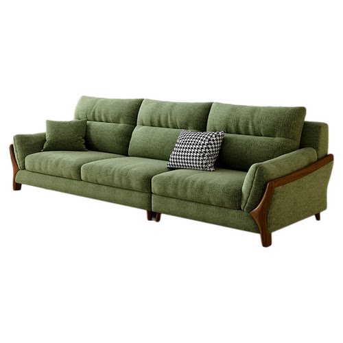 法式复古实木沙发2025新款小户型中古风客厅直排绿色布艺沙发