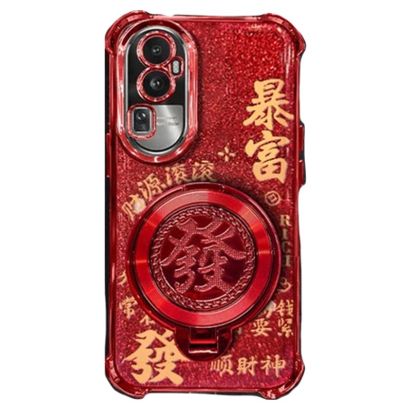 新年款四角防摔闪粉暴富手链發字旋转支架适用opporeno10手机壳reno15pro新款红色全包网红爆款女款保护套
