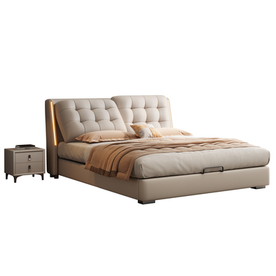 真皮床现代简约1米8双人床高端大气主卧2米x2米2储物多功能软包床
