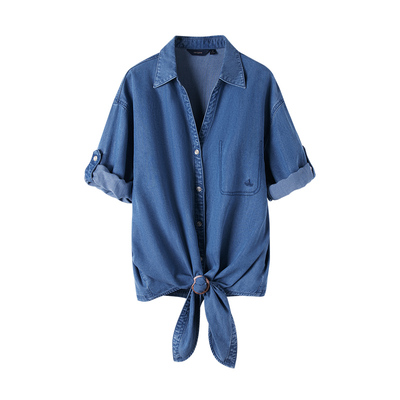 小帆船休闲短袖牛仔衬衫