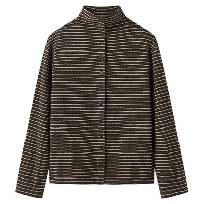 6a级桑蚕丝羊毛条纹长袖针织衫女