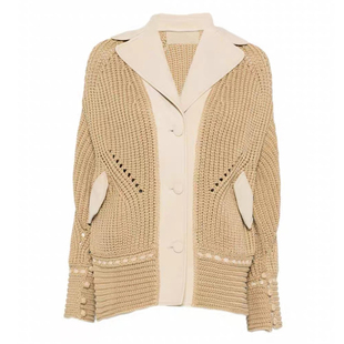 秦岚亲爱的客栈同款卡其色针织开衫外套西装领拼接上衣春季一if女